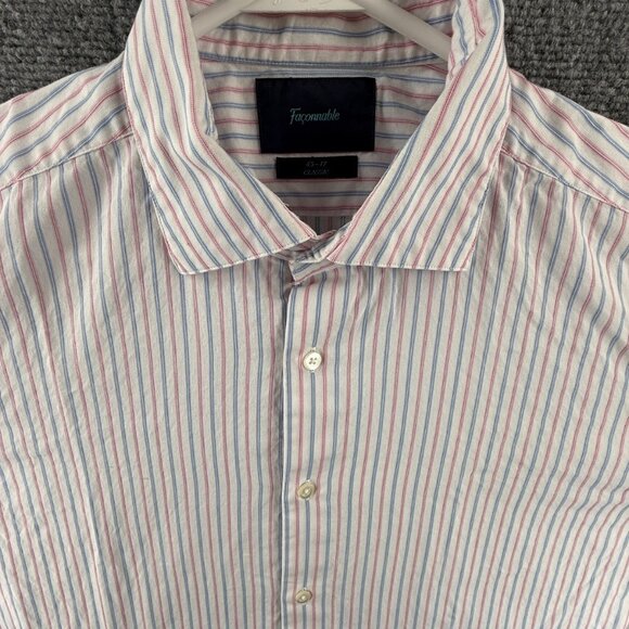 Faconnable Blue Red Striped 17 French Long Sleeve Men Shirt Button Up Spread - Picture 1 of 16